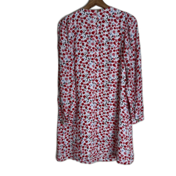 Loft Dress Womens Small White Red Cherry Print Long Sleeve Lined Shift Mini - Picture 10 of 11